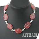 Wholesale Elegant White Freshwater Pearl And Cherry Quartz Necklace With Moonight Clasp