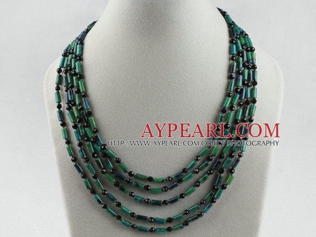 Fashion Multi Strand Cylinder Shape Phenix Stone And Black Crystal Ball Necklace