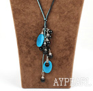 Wholesale Lovely Cluster Style Black Agate And Cyanite Threaded Necklace With Lobster Clasp