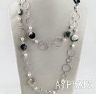 Wholesale 43.3inches fashion long style pearl and amazon stone necklace with metal loop
