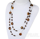 47.2 inches fashion long style tiger eye and smoky quartze necklace with metal loop
