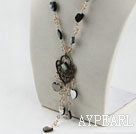 Wholesale crystal and heart shape black lip shell necklace with extendable chain