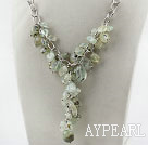 Prehnite Y Shape Necklace with Bold Style Metal Chain