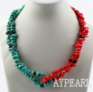 Assorted Turquoise and Red coral Necklace with Moonlight Clasp
