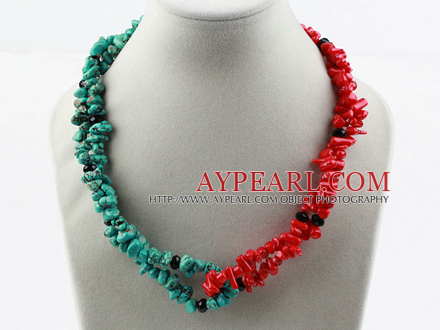 Assorted Turquoise and Red coral Necklace with Moonlight Clasp