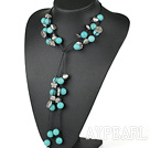 Fashon Round Blue Turquoise And Ccb Silver Like Charm Necklace With Black Thread