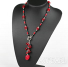 Wholesale Fashion Black Crystal And Mixed Shape Red Coral Pendant Necklace With Toggle Clasp