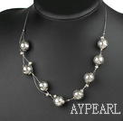 Favorite Imitation Silver Like Beads Knit Wired Strand Necklace With Lobster Clasp
