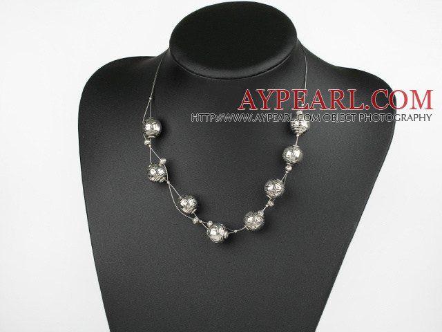 Favorite Imitation Silver Like Beads Knit Wired Strand Necklace With Lobster Clasp