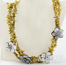 Wholesale Multi strand lemon color coral chip and shell flower necklace