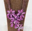 Amazing Purple Crystal and Shell Flower Party Necklace