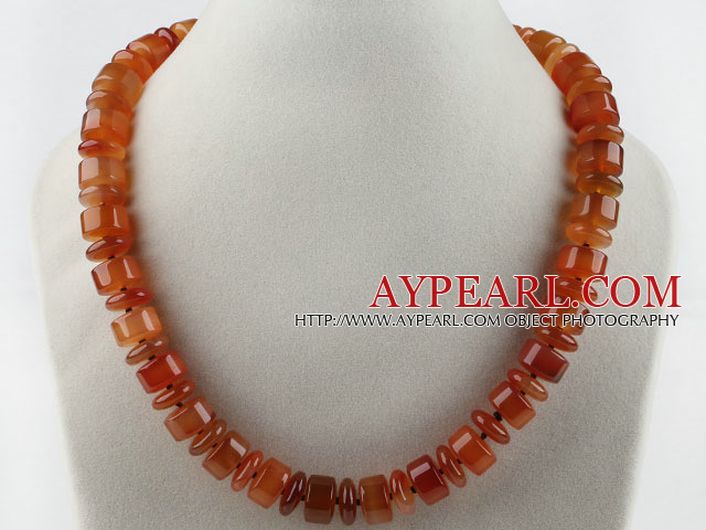 Single Strand Cylinder Shape Red Agate Necklace