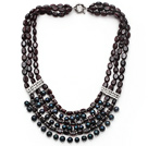 Wholesale Multi Strand Garnet and Black FW Pearl Necklace