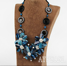 exquisite 23.6 inches white pearl blue agate flower necklace