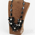 Wholesale noble 23.6 inches clear crystal white pearl black agate flower necklace