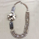 Wholesale Graceful Multi Strand Gray Series Agate Flower Necklace (Flower can be a Brooch)