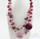 47.2 inches long style crystal and red agate necklace