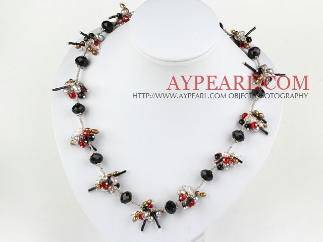 Fashion Multi Freshwater Pearl And Colorful Crystal Strand Necklace