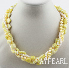 Wholesale Multi Strand White Freshwater Pearl and Lemon Stone Necklace with Moonlight Clasp