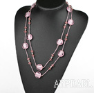 47.2 inches long style pink crystal and colored glaze necklace