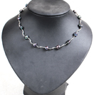 Popular Style Potato Shape Natural Black Freshwater Pearl Necklace With Alloyed Crooked Bar
