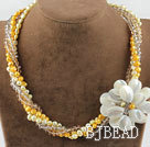 Multi Strans Pearl Crystal and White Lip Shell Flower Necklace