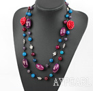 47.2 inches faceted agate and amethyst necklace with red flower