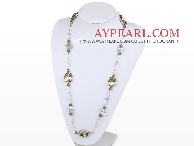 brown pearl white teeth pearl crystal necklace
