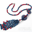 New Style Y Shape Blue and Pink Agate and Sodalite Donut Tassel Necklace with Rhinestone