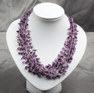 Wholesale Popular Fashion Multi Layer Amethyst Chips Chunky Necklace With Shell Flower Clasp