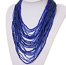 Wholesale beautiful multi strand 2-4mm dark blue manmade crystal necklace