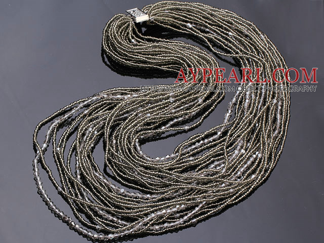 hot style vogue multi strand 2-4mm grey manmade crystal necklace