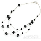 23.6 inches three strand black crystal necklace