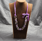 Popular Purple Series Amethyst Multi Color Pearl Crystal Necklace With Purple Suede Cord