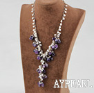 17.5 inches white pearl and amethyst necklace with lobster clasp