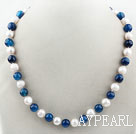 10-11mm Round Freshwater Pearl and Blue Agate Beaded Necklace
