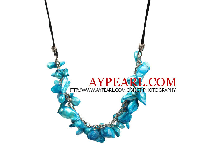 New Arrival Blue Color Teeth Shape Pearl Necklace with Lobster Clasp