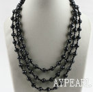 three strand 17.7 inches black crystal necklace with shell flower clasp