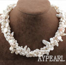 Multi Strands White Freshwater Pearl and Teeth Shape Pearl Necklace
