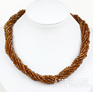 Wholesale 17.7 inches multi strand 4mm red brown crystal necklace with magnetic clasp