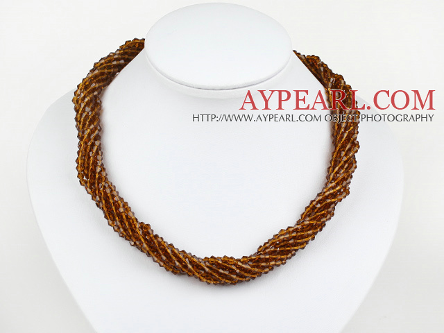 17.7 inches multi strand 4mm red brown crystal necklace with magnetic clasp