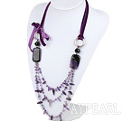 27.6 inches amethyst necklace with purple ribbon