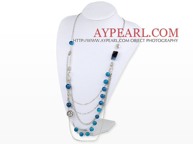 metal jewelry hot design faceted blue agate and metal ball charm necklace