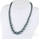 fashion black sea shell graduated beaded necklace with moonlight clasp