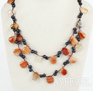handmade double strand pearl and agate necklace with lobster clasp