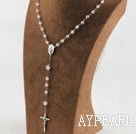 Wholesale 31.5 inches prayer beads, 6-8mm rose quartze ball necklace rosary with cross