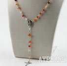 31.5 inches prayer beads, 6-8mm natural color agate necklace rosary with cross