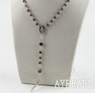 31.5 inches prayer beads, 6-8mm smoky quartze necklace rosary with cross