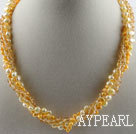 17.7 inches multi strand yellow pearl and crystal necklace with magnetic clasp