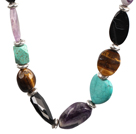 Chunky Style Assorted Amethyst and Turquoise and Tiger Eye Necklace